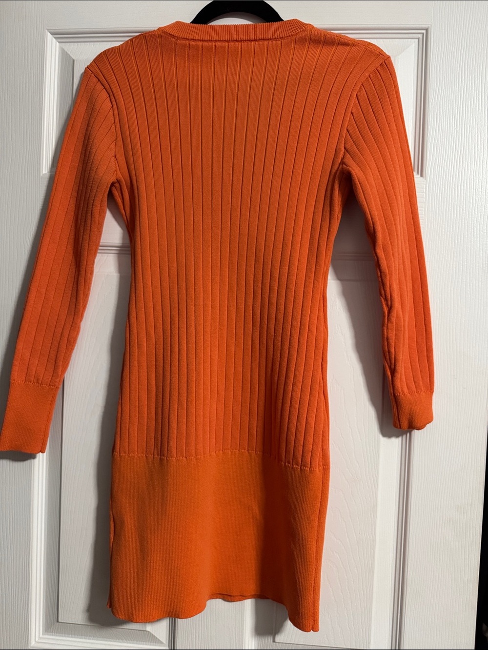 Orange Ribbed Long-Sleeve Sweater Dress